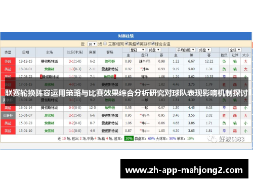 联赛轮换阵容运用策略与比赛效果综合分析研究对球队表现影响机制探讨